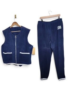Converse 80s to 90s Vintage Fleece Zip Vest and Pants Two Piece Set Navy Size L